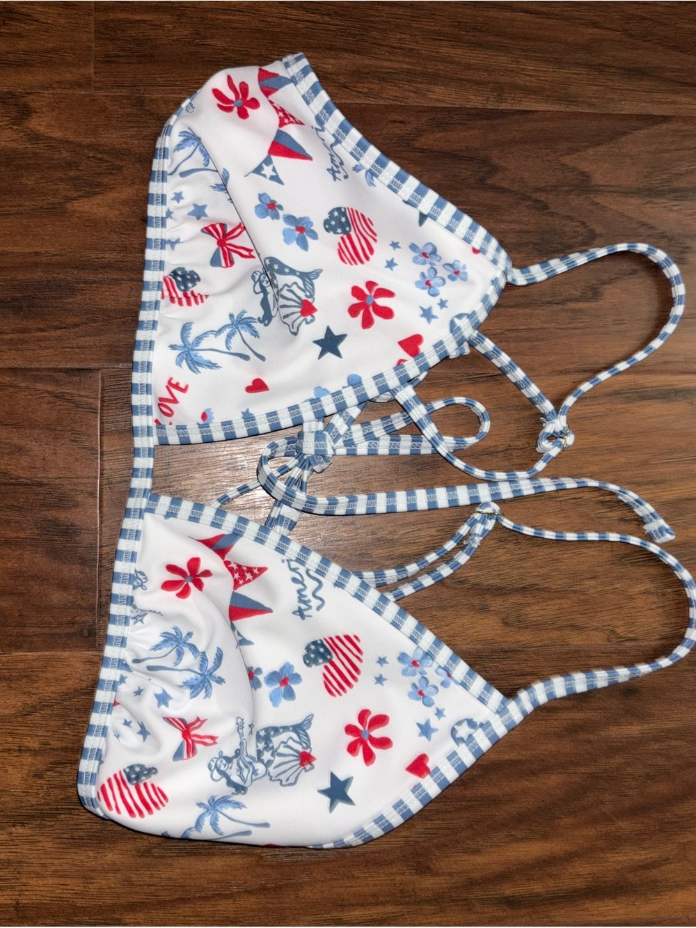 Women’s White Red & Blue Patterned Triangle Bikini Top - Unbranded